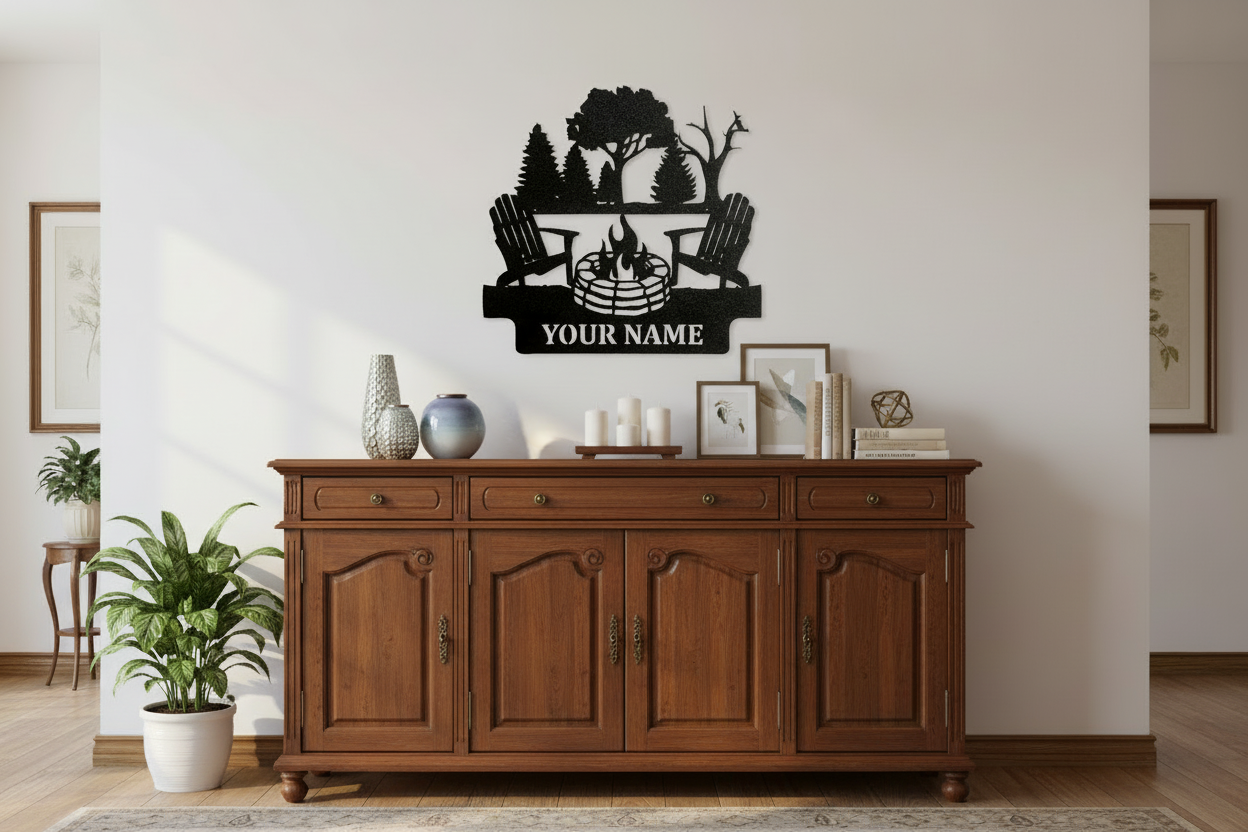 Campfire in the trees Custom Metal Sign