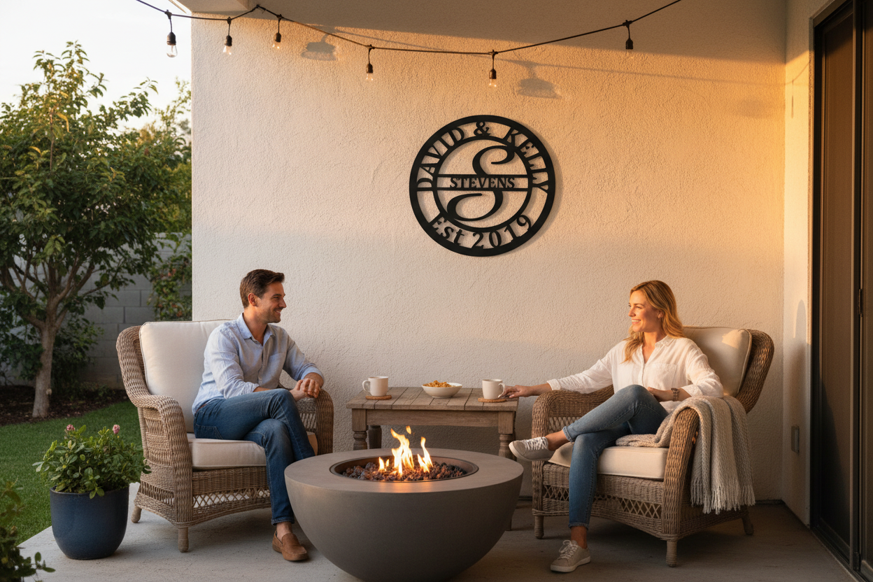 Split letter monogram est metal sign