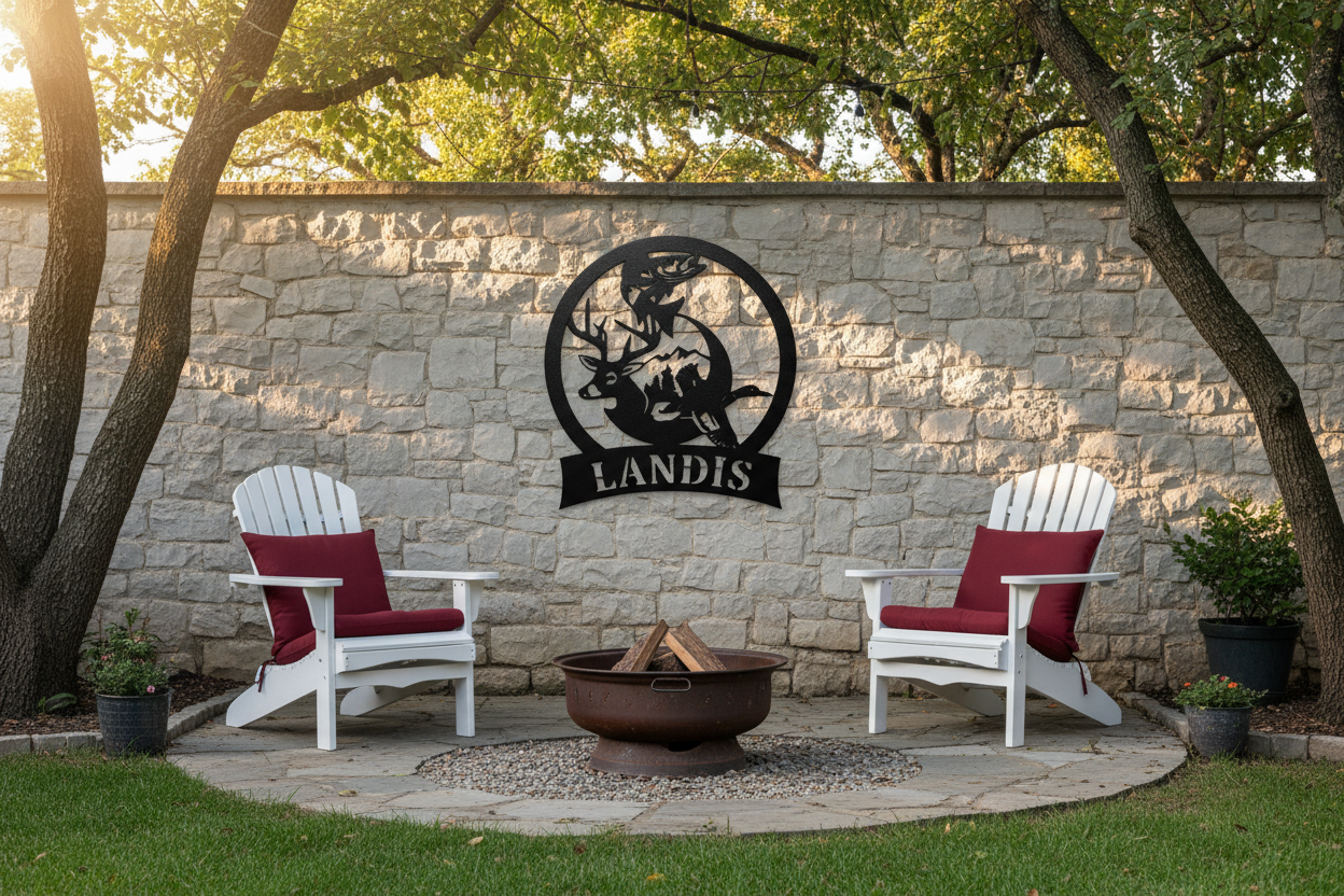 Hunter and Fishing Metal Sign