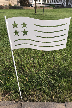 American Flag metal garden stake-white