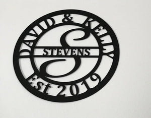 Split letter monogram est metal sign